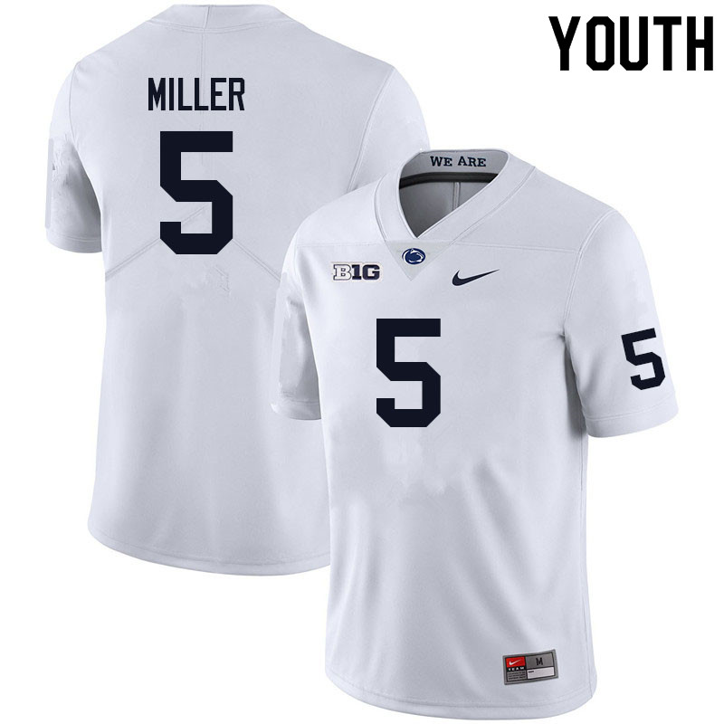Youth #5 Cam Miller Penn State Nittany Lions College Football Jerseys Sale-White - Click Image to Close